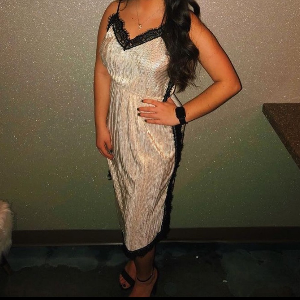 Dynamite Gold with Black Lace Midi Dress